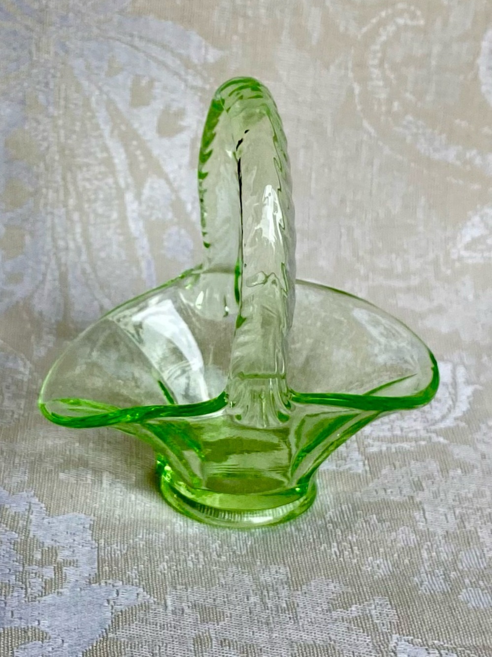 Vintage Vaseline Uranium Tiffin Glass Basket